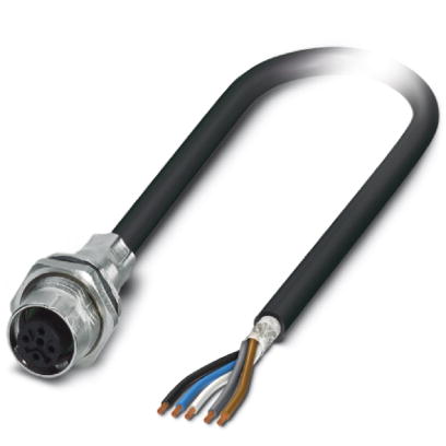 Phoenix Contact M12 Receptacle; SACCBP-FS-5CON-M16/1;0-PUR SCO; Female; 5-Pin; 5-Wire; A - Standard Key; Rear Mount; 1m Cordset Cable